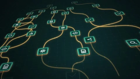 Neon Agent Network Data Flow Visualization AI Agent Connection Futuristic Neon Stock Footage 341707158