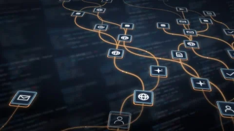 Neon Agent Network Visualization AI Agent Interface Digital Commerce Connection Stock Footage 341707160