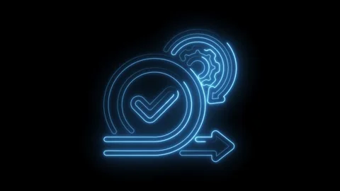 Neon agile method with arrow,checkmark,and gear icon on black background Stock Footage 330783710