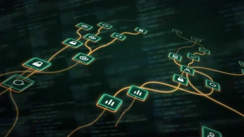 Neon AI Agent Network Visualization Finance Technology Data Flow Digital Code Stock Footage 341707382