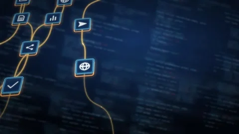 Neon AI Agent Network Visualization Futuristic Technology Node Connection Stock-Footage 341707389