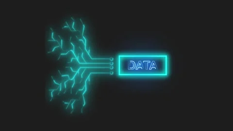 Neon AI brain connected to data icons. Neon AI brain for artificial intelli.. Stock Footage 337815781