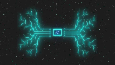 Neon AI chip with glowing neural circuitry. Neon AI chip for machine learni.. Stock Footage 337815788