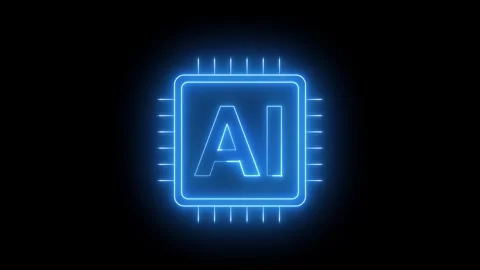 Neon AI Chip Processor Animation Blue Circuit Technology Green Screen 4K Stock-Footage 337522294