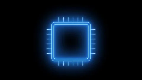 Neon AI Chip Processor Animation Blue Circuit Technology Green Screen 4K Stock Footage 337522301