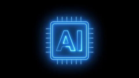 Neon AI Chip Processor Animation Blue Circuit Technology Green Screen 4K Stock Footage 337522309