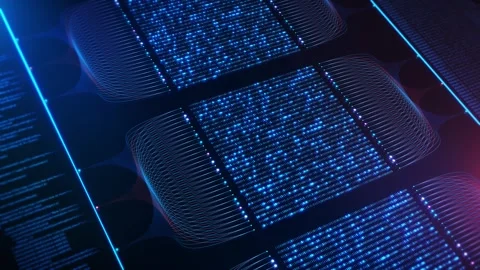 Neon AI Data Processing Interface with Binary Code and Network Signals 스톡 동영상 342627183
