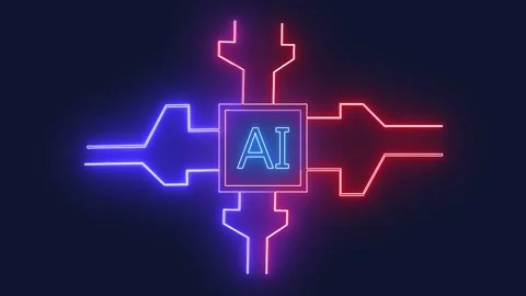 Neon AI Symbol with Red and Blue Data Connections on Dark Background Artifi.. Stock Footage 331931253