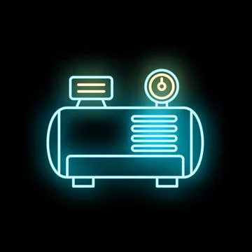 Neon air compressor icon symbolizing pressure technology Stock Illustration
