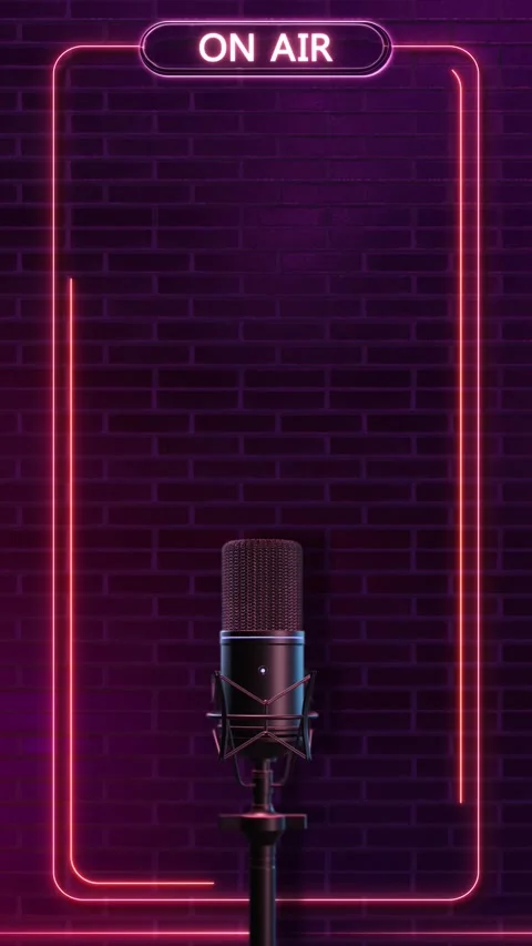 Neon ON AIR Podcast Studio Background with Microphone Stock Footage 342640935