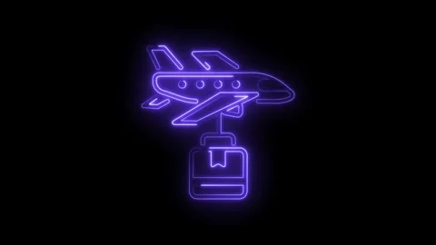 Neon airplane delivering package for cargo shipping logistics and fast deli.. Stock Footage 330778830