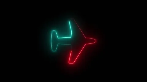 Neon airplane icon with red and blue glowing light effect Stock Footage 345704142