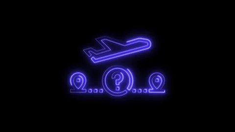 Neon airplane route question animated concept with black background for tra.. Stock Footage 312328614