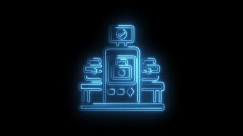 Neon airport security scanner animation on black background for futuristic .. Stock Footage 345879212