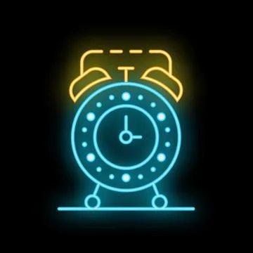 Neon alarm clock shining on dark background Stock Illustration