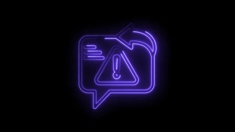 Neon alert notification message icon glowing purple on black background digital Stock Footage 333959803