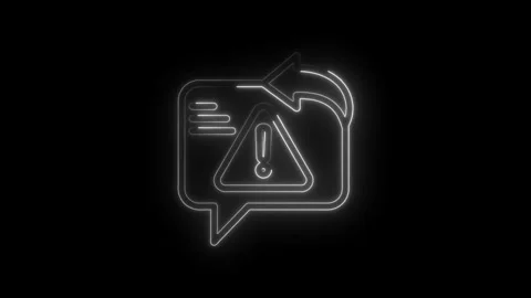 Neon alert notification message icon with circular arrow on black background Stock Footage 333959807