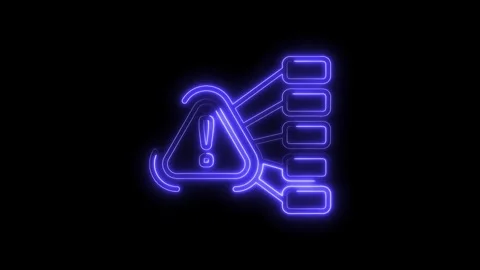 Neon alert triangle connected to boxes concept for data breaches,cyber secu.. Stock Footage 312317411