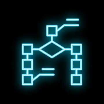 Neon algorithm flowchart glowing on black background 스톡 일러스트