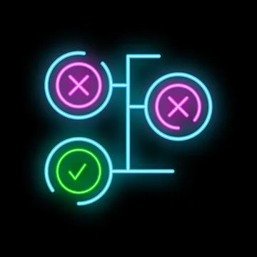 Neon algorithm showing decision making process with check and cross marks 스톡 일러스트