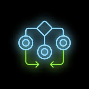 Neon algorithm showing machine learning process on black background Stock Illustration