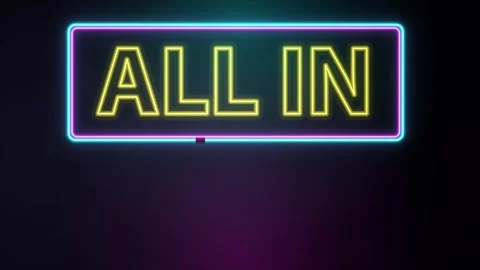 Neon All In Sign Flickering on Dark Stage Background Stock Footage 340760056