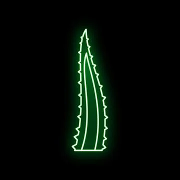 Neon aloe vera leaf glow icon illuminating Stock Illustration