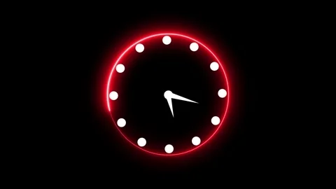 Neon analog clock counting down 12 hours. Vidéo 332089368