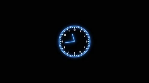 Neon analog clock, timer object. vd 497 Stock Footage 227730096