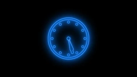 Neon Analog Time Management Clock Animation with Countdown Stock Footage 337017012