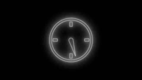 Neon Analog Time Passing Animation with Rotating Clock Hands Stock Footage 337017346
