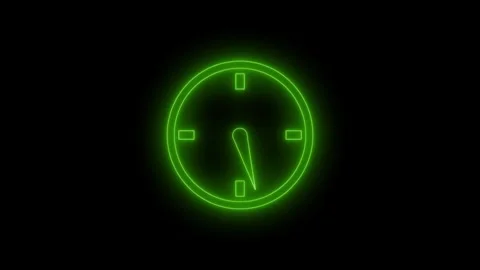 Neon Analog Time Passing Animation with Rotating Clock Hands Stock Footage 337017401