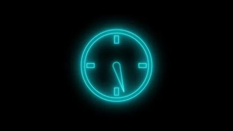 Neon Analog Time Passing Animation with Rotating Clock Hands Stock Footage 337017402
