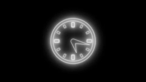 Neon Analog Time Passing Animation with Rotating Clock Hands Stock Footage 337017427