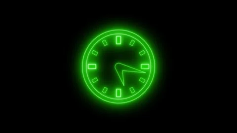 Neon Analog Time Passing Animation with Rotating Clock Hands Stock Footage 337017486