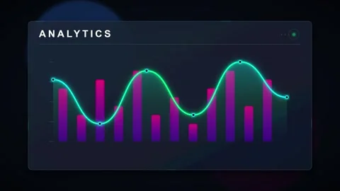Neon analytics dashboard with fluctuating bar chart and glowing trend line .. Stock Footage 337561607