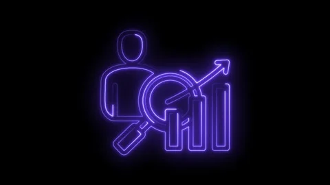 Neon analytics icon showing team member with data growth and research Stock Footage 346000288