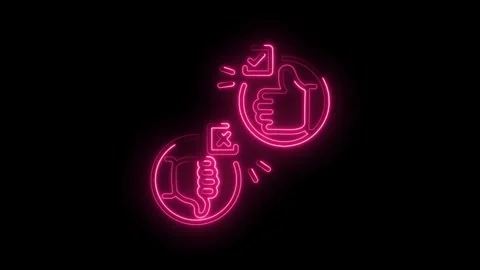 Neon like and dislike animation bright pink glow on black background Stock Footage 345996438