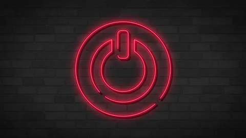 Neon on and off switch light on brick wall. Blinking red neon sign. Stock Footage 265702197