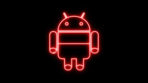 Neon Android logo on a black background. Stock Illustration