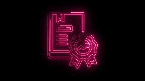 Neon animated certificate with growth graph medal icon on black background Stock Footage 330778081