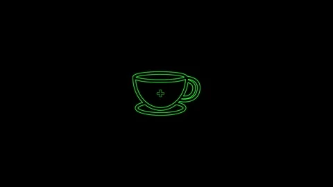 Neon Animated coffee cup logo with neon glowing lines 4k video. Stock Footage 306557925