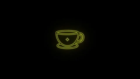 Neon Animated coffee cup logo with neon glowing lines 4k video. Stock Footage 306557936
