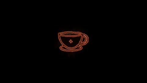 Neon Animated coffee cup logo with neon glowing lines 4k video. Stock Footage 306557940