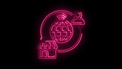 Neon animated global network of customer base connecting store shop location Stock Footage 346006621
