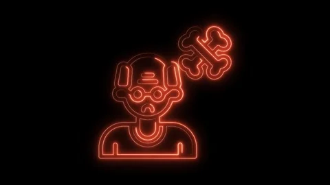 Neon animated icon of elderly man with dementia and bone shaped brain concept Stock Footage 322968341