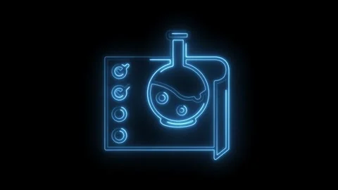 Neon animated laboratory equipment with bubbles in flask technology and sci.. Stock Footage 316672922