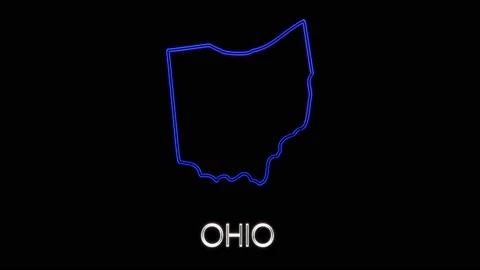 Neon animated map showing the state of Ohio from the united state of American Stock Footage 150759791