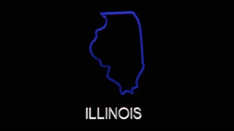 Neon animated map showing the state of Illinois from the united state of america Stock Footage 150759859