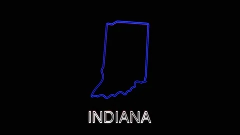 Neon animated map showing the state of Indiana from the united state of america Stock Footage 150762199